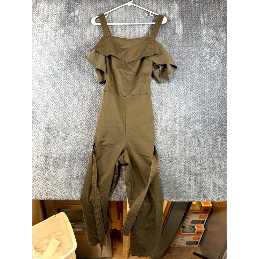 Banana Republic Twill Off The Shoulder Cropped Jumpsuit Womens 10 Olive Green